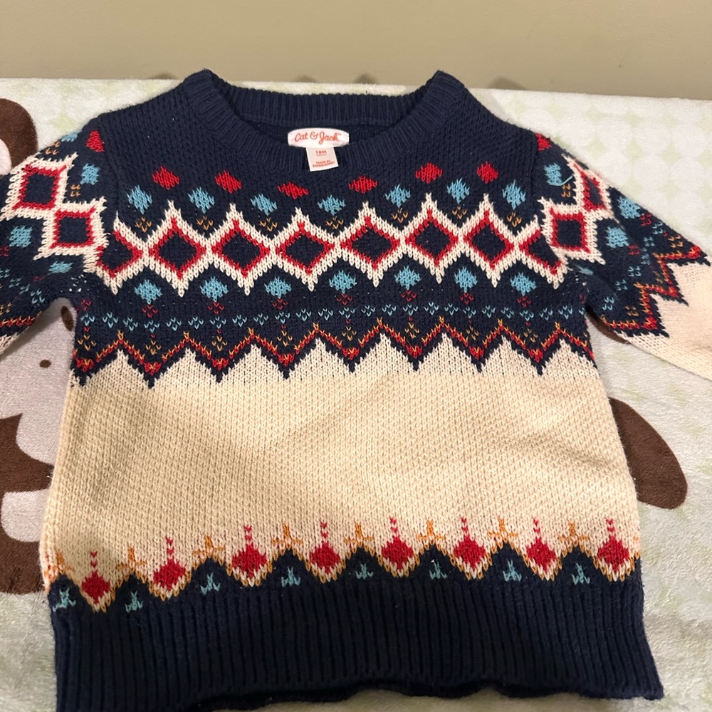 Cat & Jack Navy and Cream Patterned Sweater